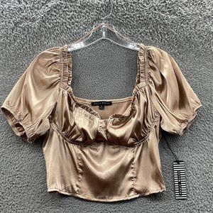 Haute Monde Crop Top Juniors Size Medium Beige Short Sleeve Crop Top Juniors M